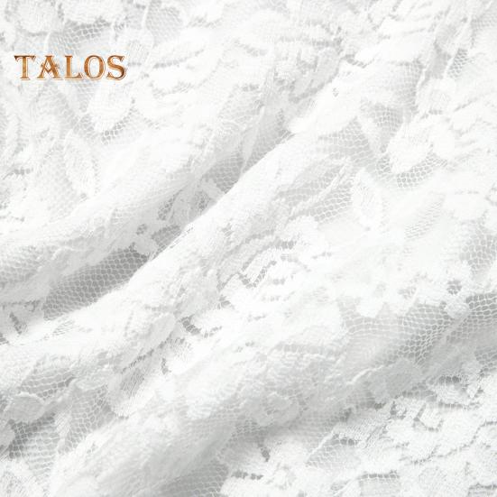 Women Bodysuit Flower Embroidery Lace Elastic Deep V Neck See-through Long Sleeve Solid Color Slim Fit Soft Breathable Spring Playsuit