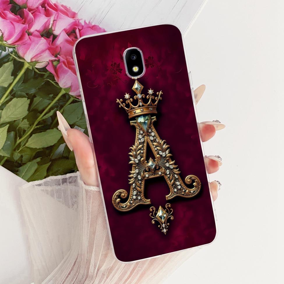 Clear Casing For Samsung J5 2017 SM-J530F Cover For Samsung Galaxy J5 Pro 2017 Case Luxury Crown A-Z Letters 2D Flat Pattern