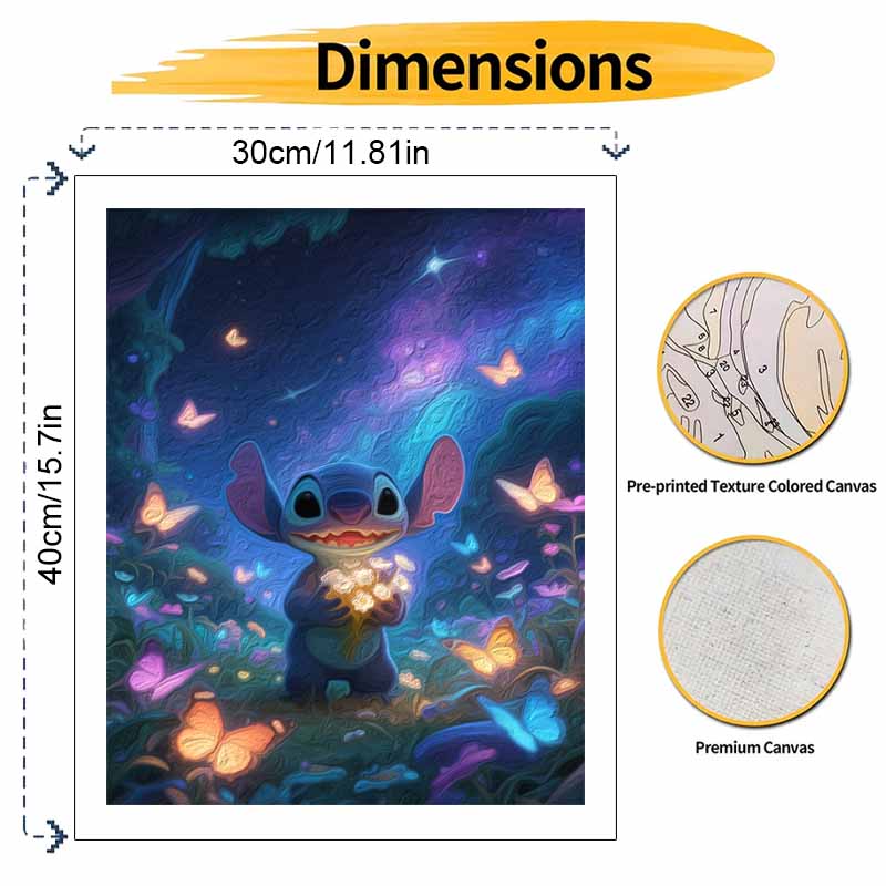 Disney Stitch Butterfly Night Painting by Numbers Hand Filled Drawing Art Kit Home Decor