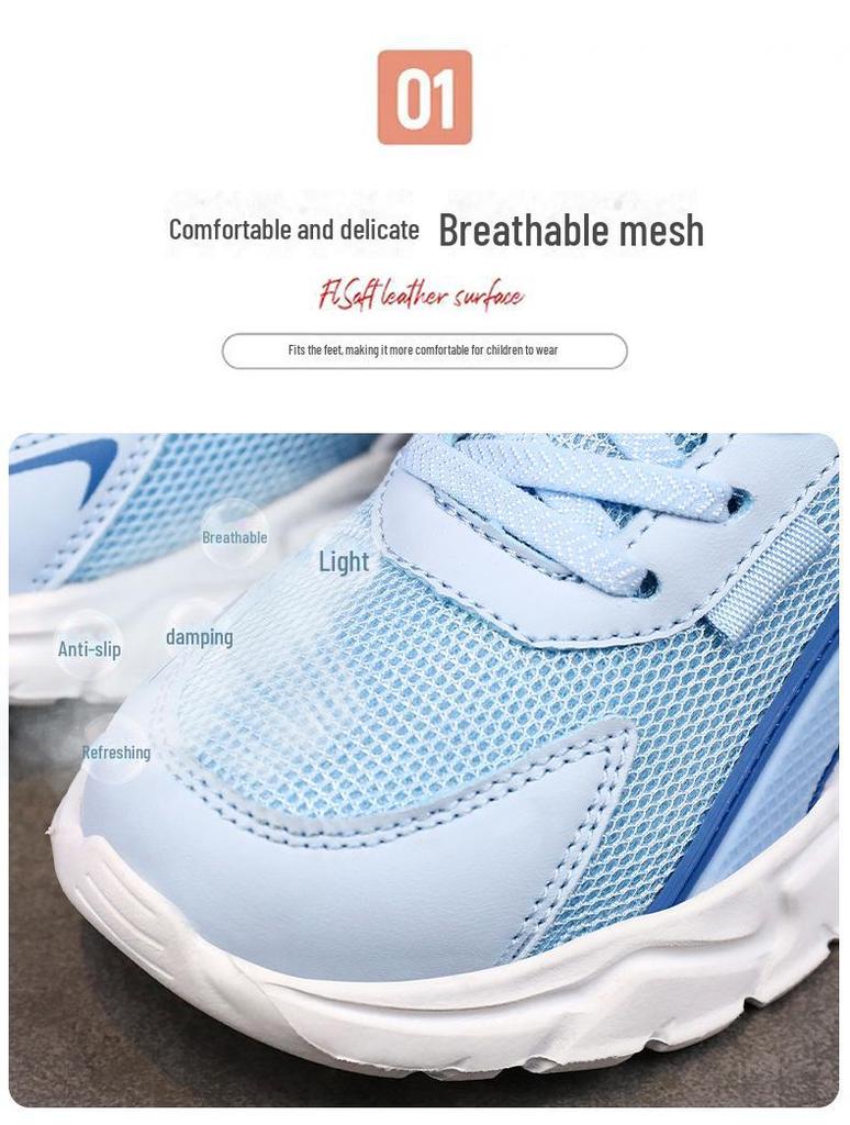 Кроссовки детские из дышащей сетки весна/осень 2024 г.: Спортивная обувь для девочек и мальчиков с полым дизайном для детей среднего и большого роста.