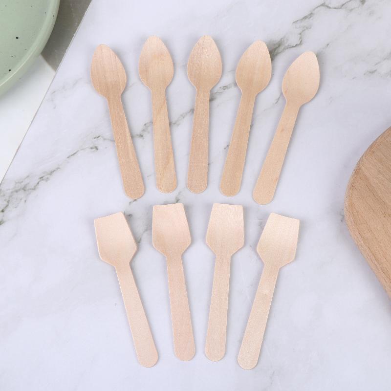 No Clean Disposable Wooden Square Spatulas Mini Dessert Tasting Spoons 50/100Pcs for -Up Shop Food Sampling