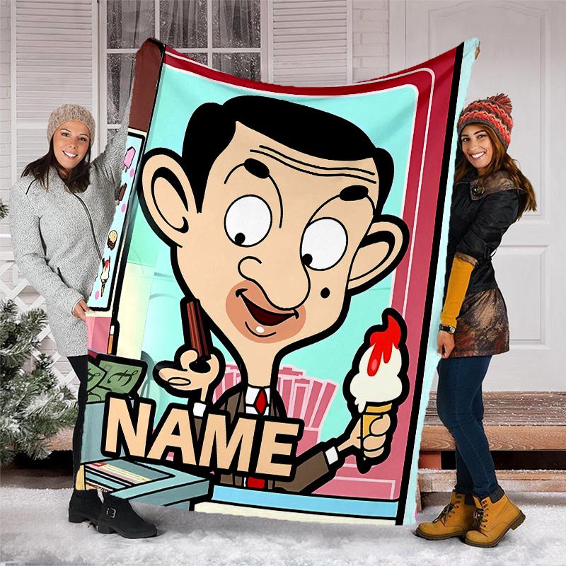 Customizable Mr Bean Throw Blanket – Personalized Name, All-Season Cozy Snug Blanket, Machine Washable, Personalized Blanket