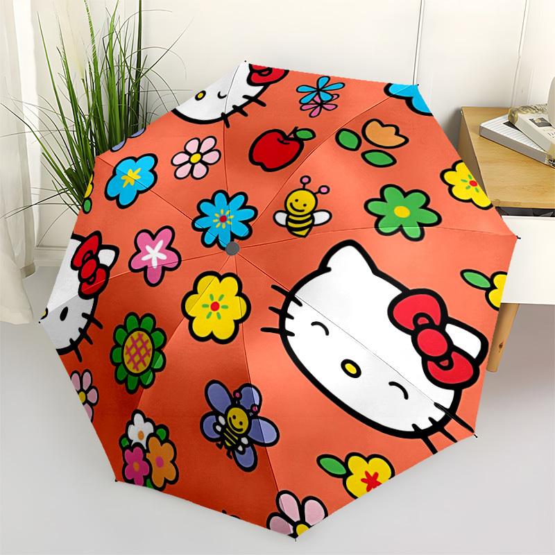 1PC Hello Kitty, Floral Pattern Pattern Automatic Folding Umbrella, Portable Collapsible Design, Casual Outdoor Accessory, For All Seasons, Christmas