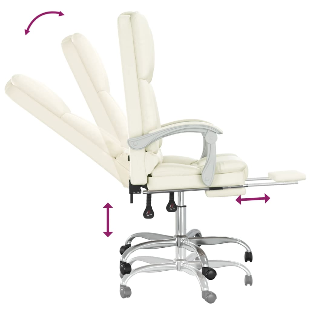 Office Chair with Massage Function Cream Faux Leather