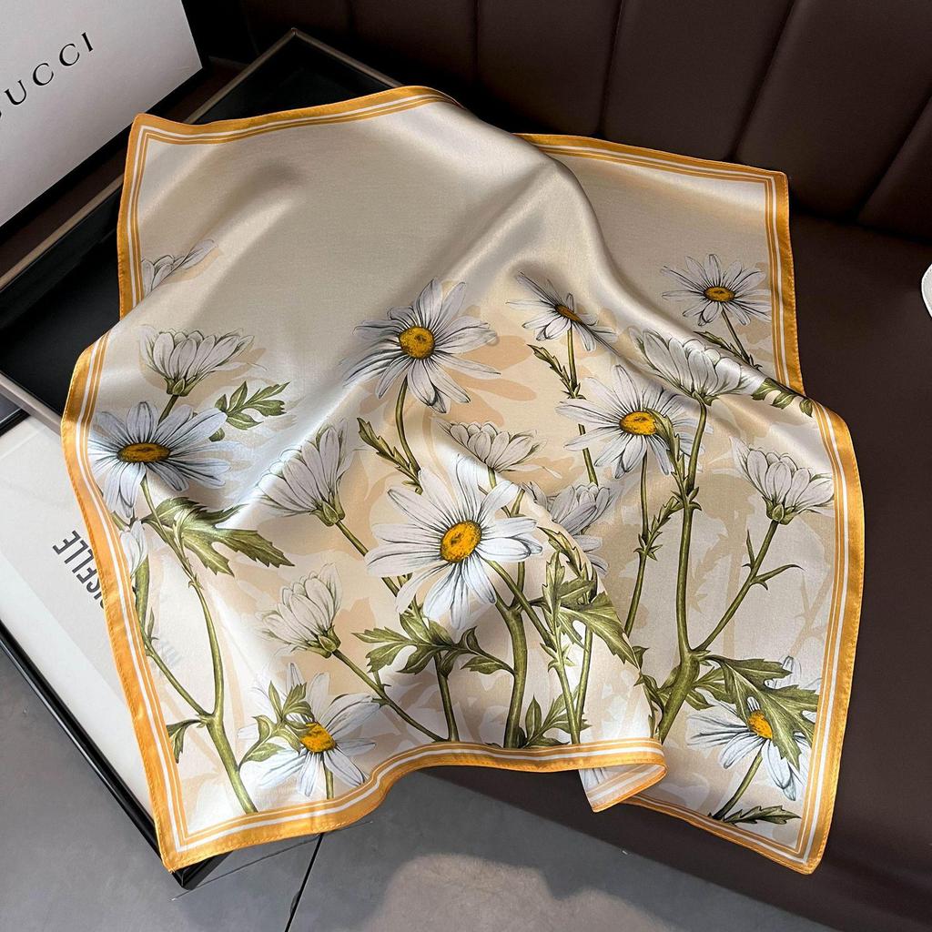 Hangzhou 100% Mulberry Silk Floral Lotus Women's Scarf, 53cm Square Shawl