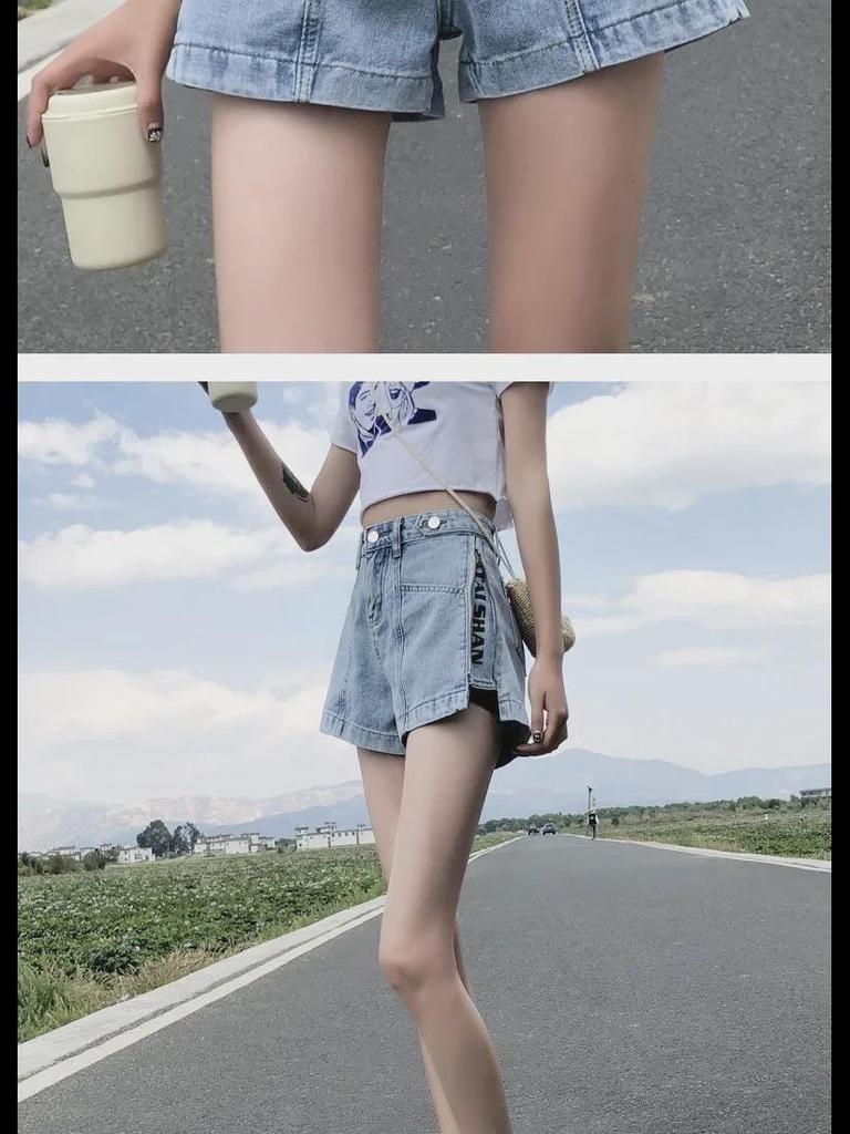 Korean High Waist Women's Denim Shorts - Loose Wide-Leg A-Line Style In Black & Gray for Summer 2020 Trend