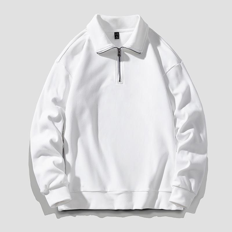 Men S Half Zip Stand Collar Solid Color Long Sleeve Thick Sweatshirt