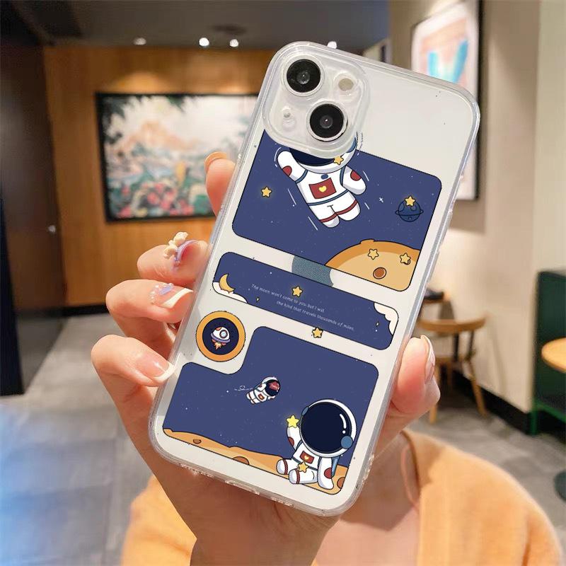 Космонавт милый роскошный прозрачный мягкий чехол для телефона iPhone 15 14 13 12 11 Pro Max XS X XR 7 8 Plus противоударный чехол Fundas