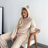 Womens Fuzzy Bunny Ear Hooded Winter Loungewear Set Warm 2 Piece Pajamas