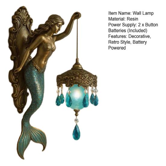 Yousheng Винтажный настенный светильник Русалка Художественный Дом Офис Гостиная Спальня Статуэтка Девы Марии из смолы Настенный бра Декоративный ночник