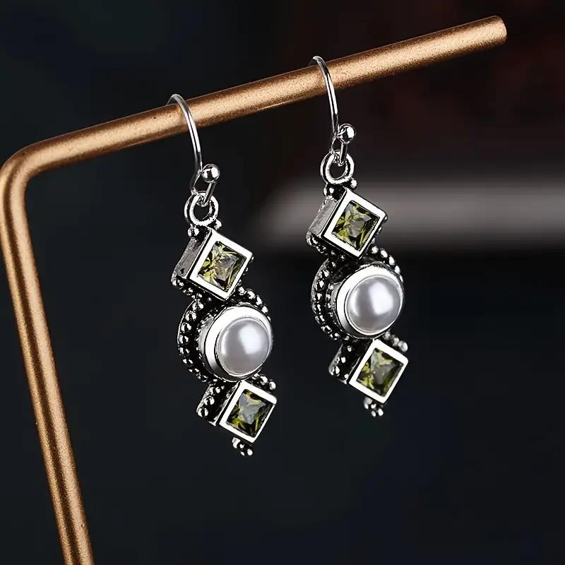 Retro Earrings Inlaid with Artificial Pearls Irregular Bohemian Style Geometric Shape Ear Hooks and Earrings Synthetic Gemstones Accessories