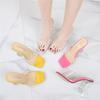 Women Summer 10cm High Heels Slides Yellow Gold Mules Lady Transparent Platform Slippers Clear Heels Peep Toe Quality Shoes