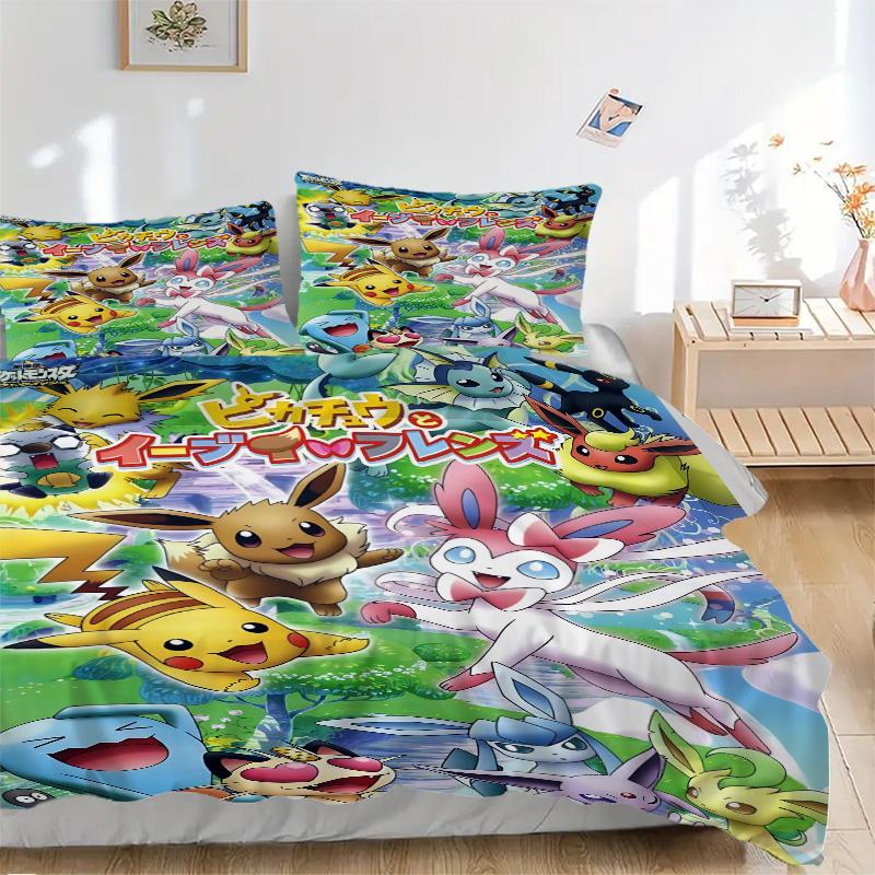 Pikachu Friends Adventure Print 3Pcs Bedding Setduvet Cover With 2 Bedropillowcase Home Birthday Gift