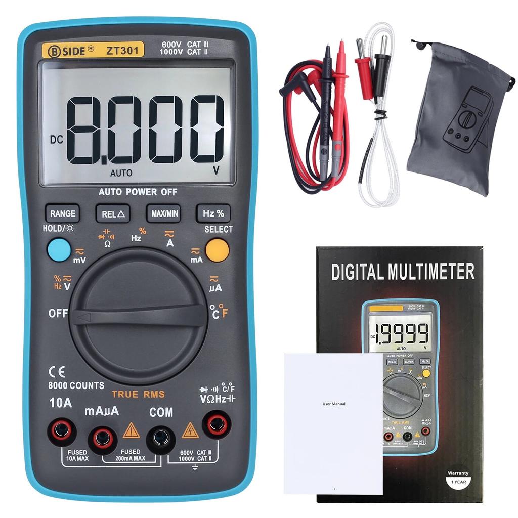 BSIDE Digital Multimeter ZT301 True-RMS DC/DA Voltmeter Ammeter Multimetro DMM Resistance Ohm Cap Hz Temp Tester