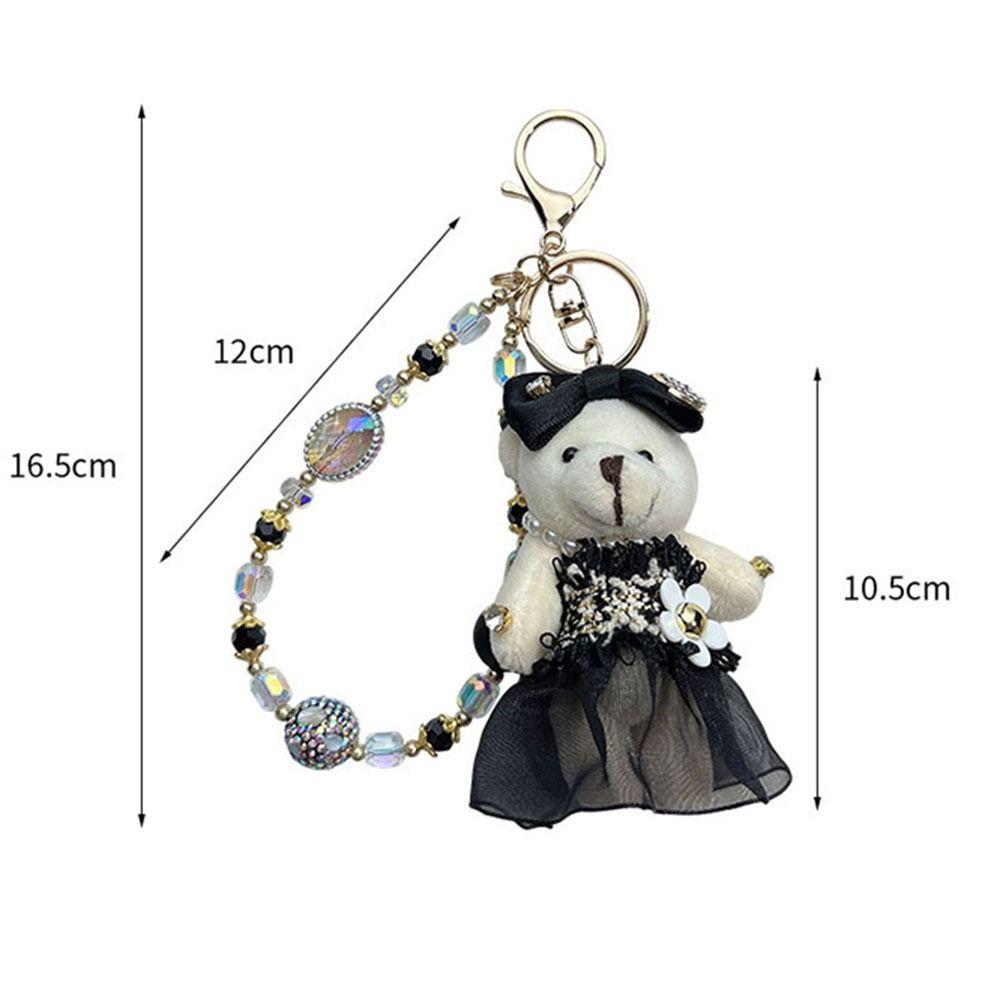 Crystal Bead String Stuffed Doll Pendant Lovely Car Key Ring Little Bear Keychain Female