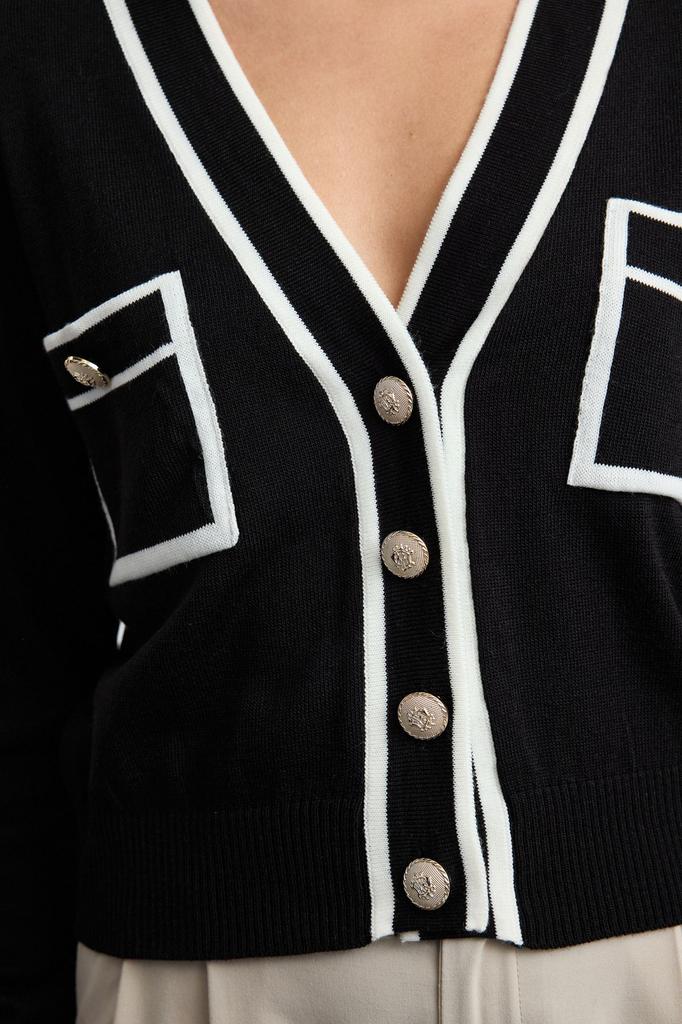 Women's Elegance Style Cardigan Black Color Block Knitwear Cardigan