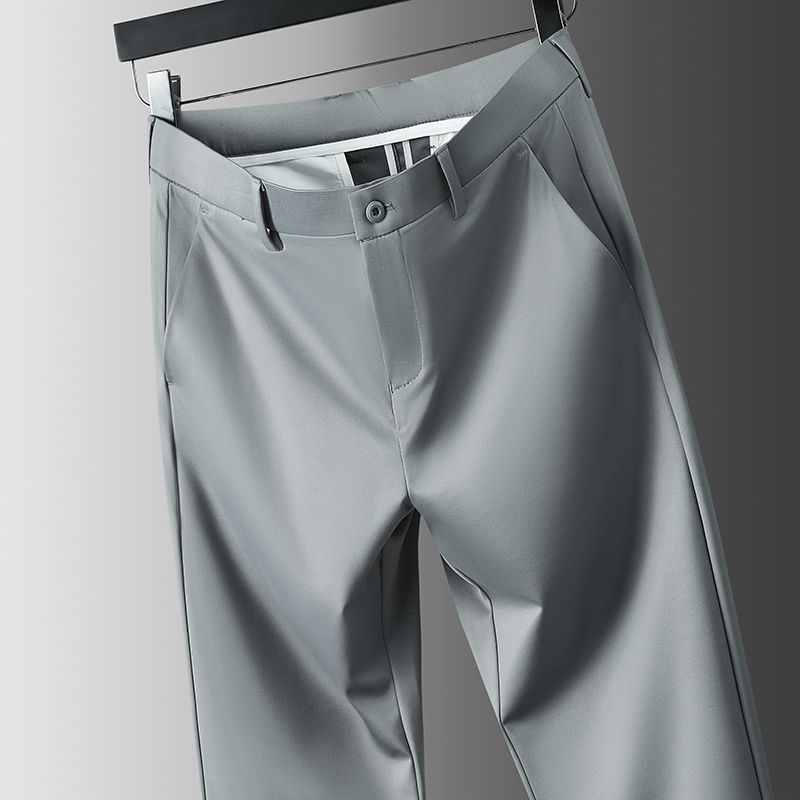 Высокоэластичная ткань, летние тонкие шелковые деловые брюки для мужчин с эластичной талией, классические рабочие офисные брюки