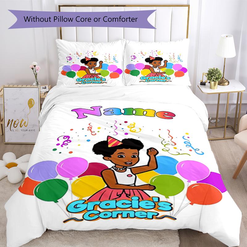 3pcs Custom Name Gracie's Corner Bedding Set Duvet Cover Closure Includes 1 Duvet Cover & 2 Pillowcases, Soft and Comfortable for All Seasons.