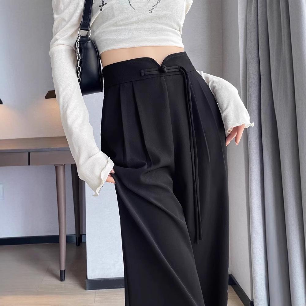 New Women's High-End Chinese-Style Black Loose Suit Pants - Spring/Autumn Straight-Leg Casual Wear