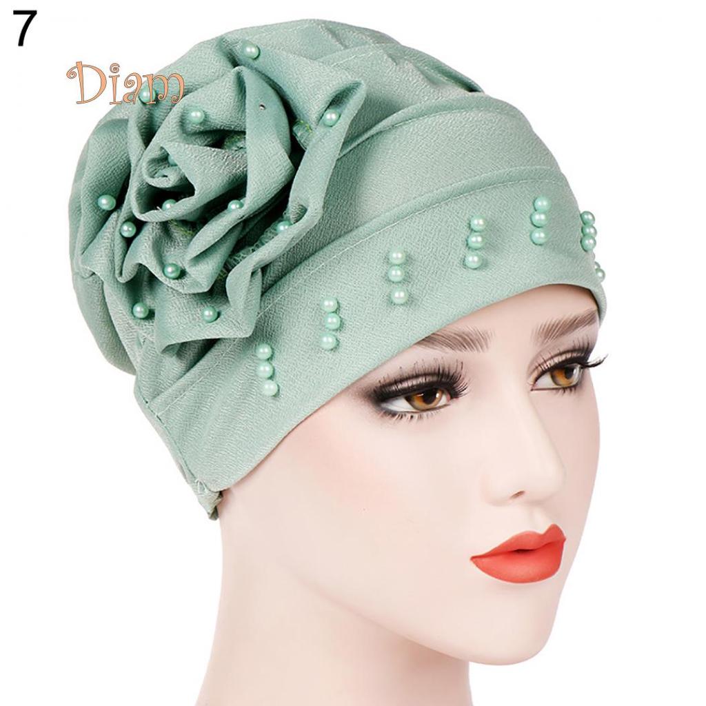 Tenfyer Fashion Flower Floral Beads Women Head Wrap Hat Turban Hijab Gift