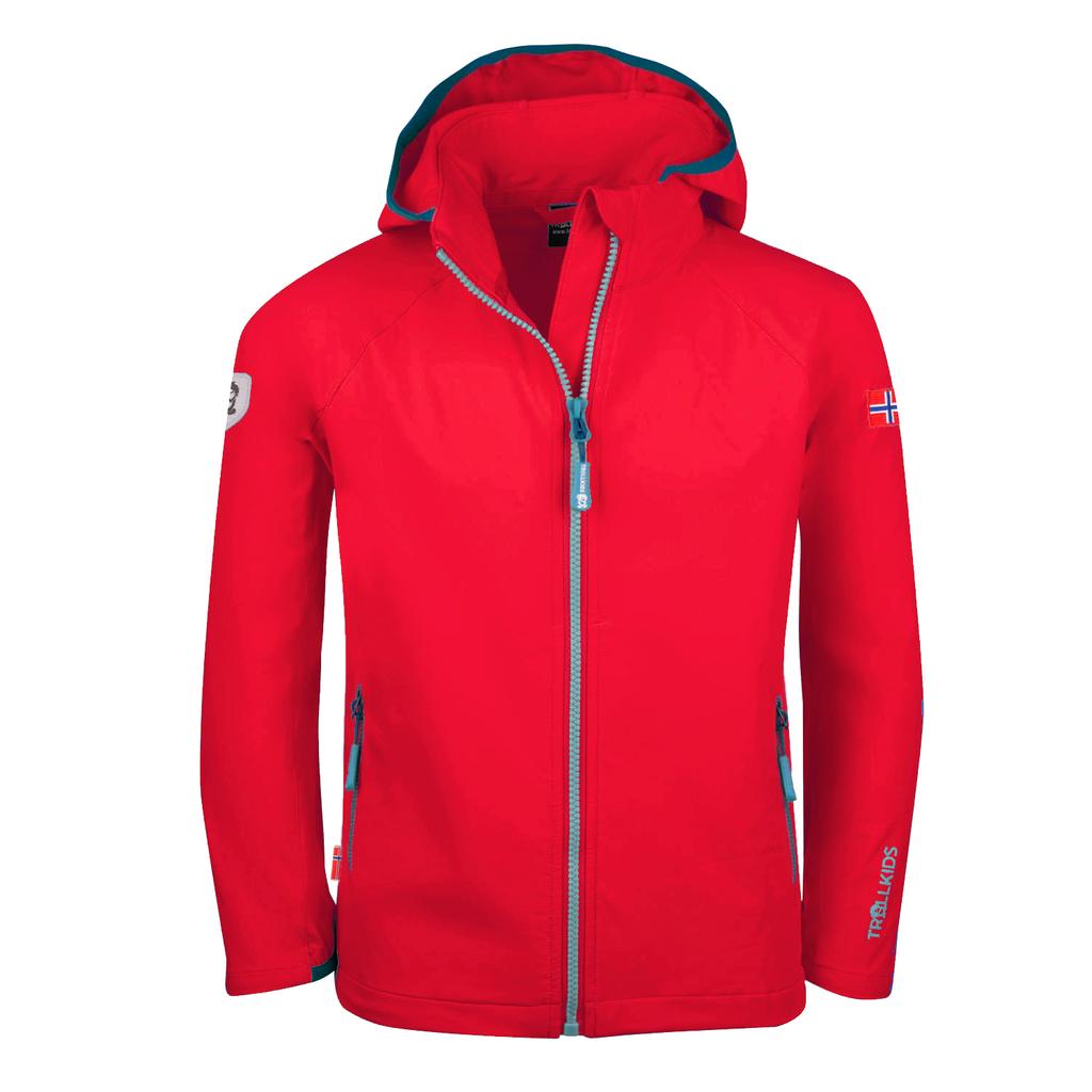 Kurtka softshellowa z kapturem dla dziewczynki/chłopca Trollkids Kids Kvalvika Jacket czerwona (328-414)