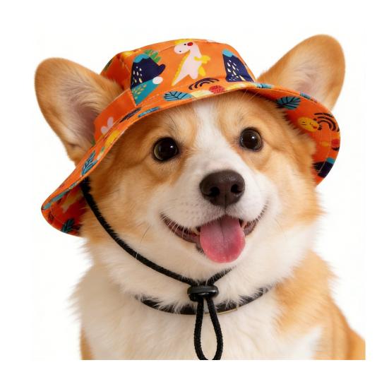 Pet Hiking Hat Dog Sun with Ear Holes, Wide Brim Protection Hat, Adjustable Cooling Drawstring for Small And Medium Dogs Outdoor Walking