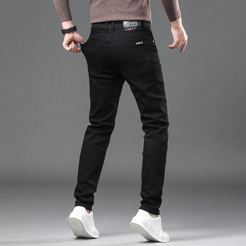 Spring And Autumn Pure Black Men'S High-End High-Quality Jeans Slim Fit Straight Leg Elastic Casual Long Pants Trend