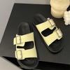 Black Soft Sole Anti Slip Slippers Women's Summer Outside 2024 New Beach Thick Sole Sandals Belt Buckle Slipper Shoes for Women