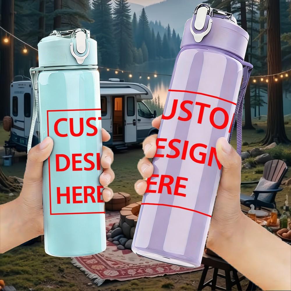 1PC Custom Design Template Blank Print 750ml Color Plastic Sports Water Bottle Leakproof Flip Straw Lid Suitable for Sports Office Home Use