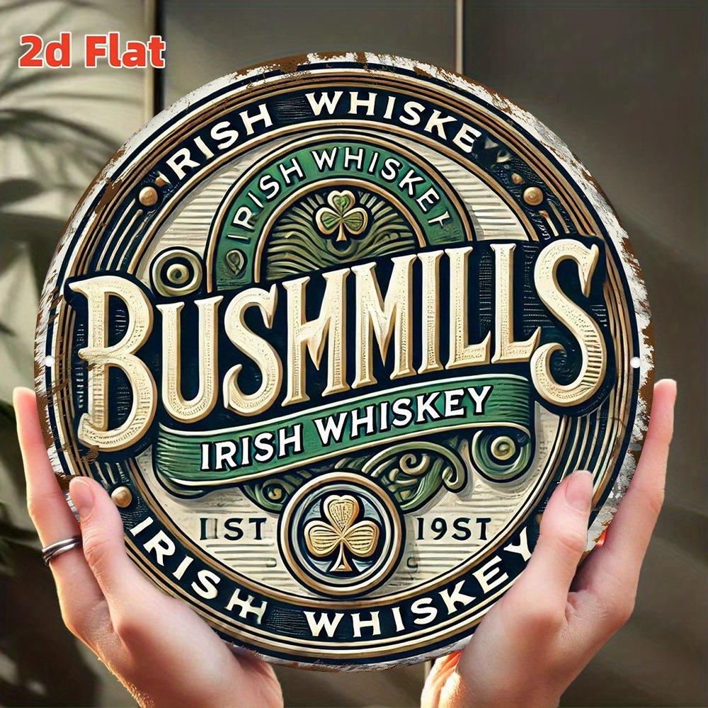 Настенное искусство Bushmills Whiskey Стена Bushmills Irish Whiskey th Anniversary D Плоский металлический настенный арт Круглый алюминиевый знак Винтажный янтарный