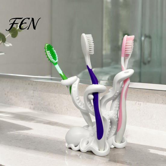 Waterproof Bathroom Decor 3D Printed Octopus Toothbrush Holder, Creative Space Saving Desk Organizer, Durable Stand PLA Material Stable Base