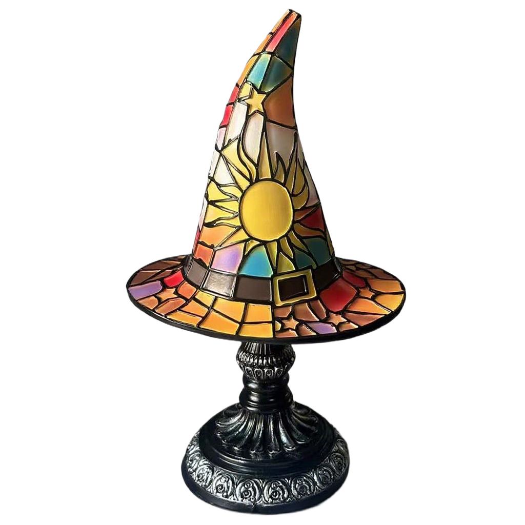 Gothic Halloween Night Light Witch Hat Lamp Handcrafted Resin Decor Mysterious Gothic Charm Ambient Glow