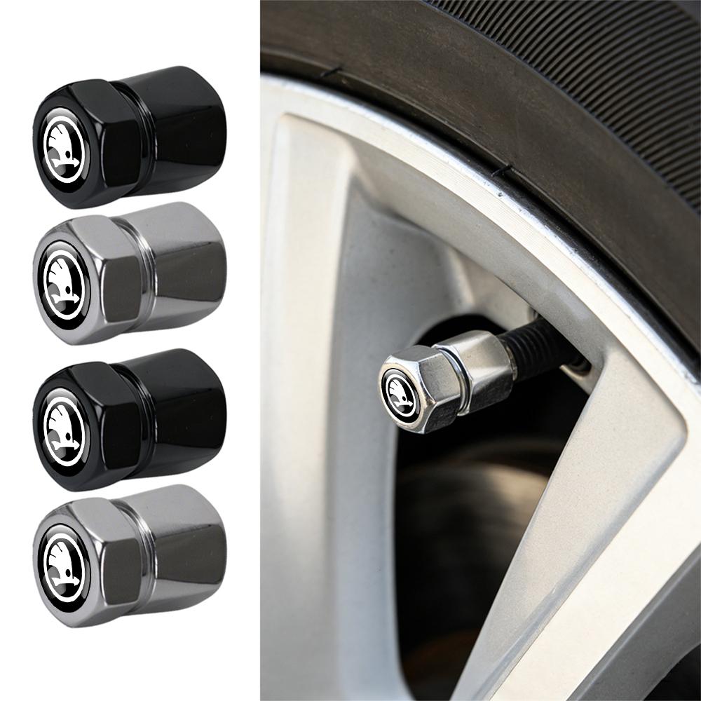 BBIA3 4Pcs Car Styling Metal Tire Valve Stem Caps Rim Accessories For Skoda Rapid Scala Kodiaq Fabia Kamiq Karoq Octavia A5 A7 S VII