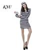 Striped Mini Dress Prisoner Costume for Adult, Women Dress, Men Top Pants Pants, Halloween Dress-Up Jail Inmate Uniform with Hat & Cuffs Outfits