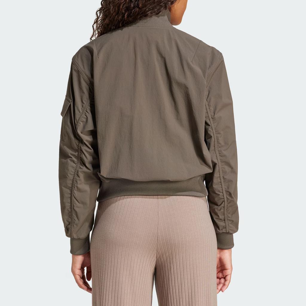 Adidas Originals P Ess Logo Stand Collar Zip Sports Pilot Jacket Women Jacket Dark-Olive-Green JD4791