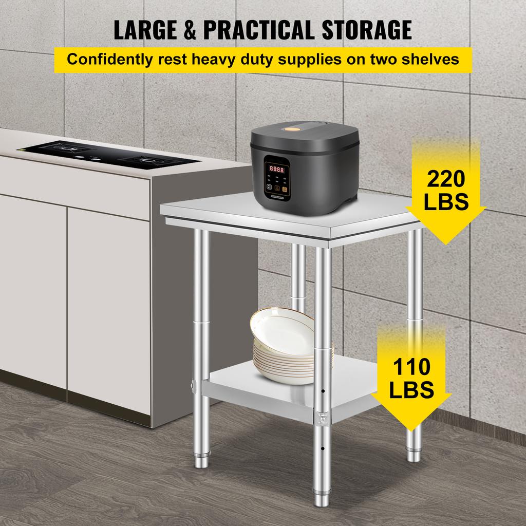 SucceBuy Кухонный рабочий стол из нержавеющей стали Коммерческий стол для кейтеринга Рабочий стол с нижней полкой для ресторана Гараж