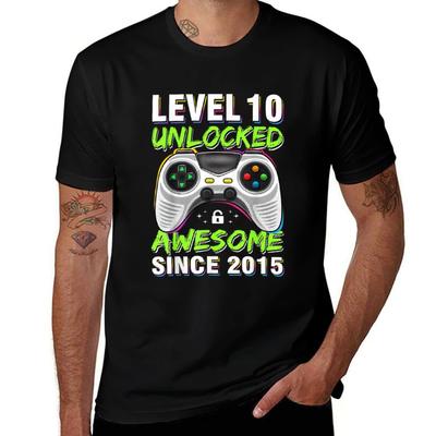 10 Year Old Gift Boy Level 10 Unlocked Awesome 2015 Birthday Tshirt Dry Fit Athletic Short Sleeve Shirt
