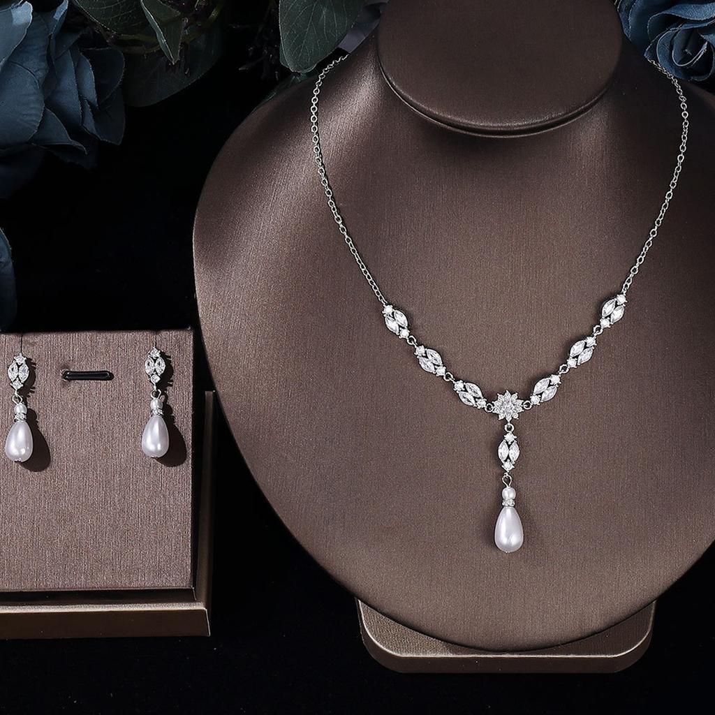 Ювелирные изделия в европейском и американском стиле, ожерелье с каплями воды из циркона, женственное свадебное платье, высококачественные свадебные украшения, комплект сережек-гвоздиков