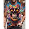 Мужская футболка с коротким рукавом, топы с 3D-принтом черепа, футболки с круглым вырезом, летняя футболка оверсайз, хип-хоп футболки