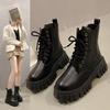 Thick-soled Lace-up Martin Boots Women's 2024 Autumn and Winter New Korean Version Leather Women's Boots Comfortable Soft-soled Women's Medium Boots