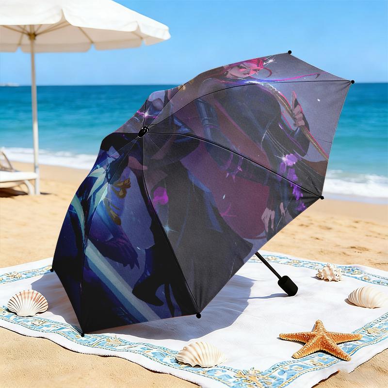 1pc K-Pop Devil Hunter Series Umbrella Portable Folding Umbrella Iron Frame Hole Bone Structure Outdoor Home Umbrella