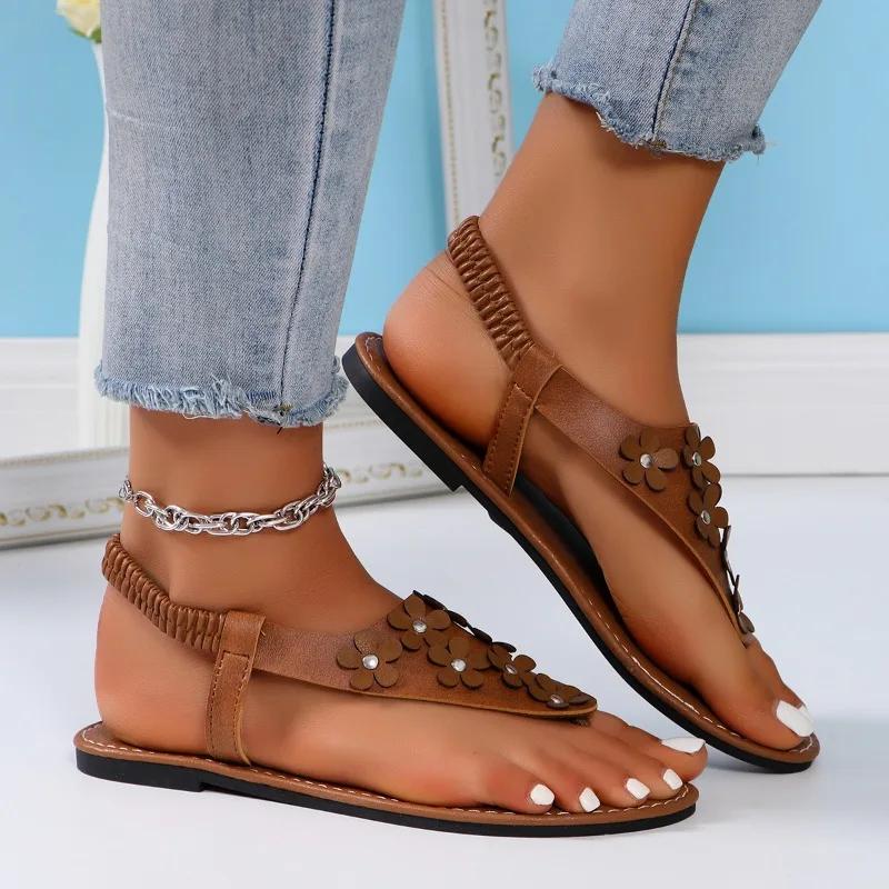 Модная обувь для женщин 2024 года, брендовые женские сандалии на резинке, модные пляжные сандалии с принтом, женские новые шлепанцы с круглым носком