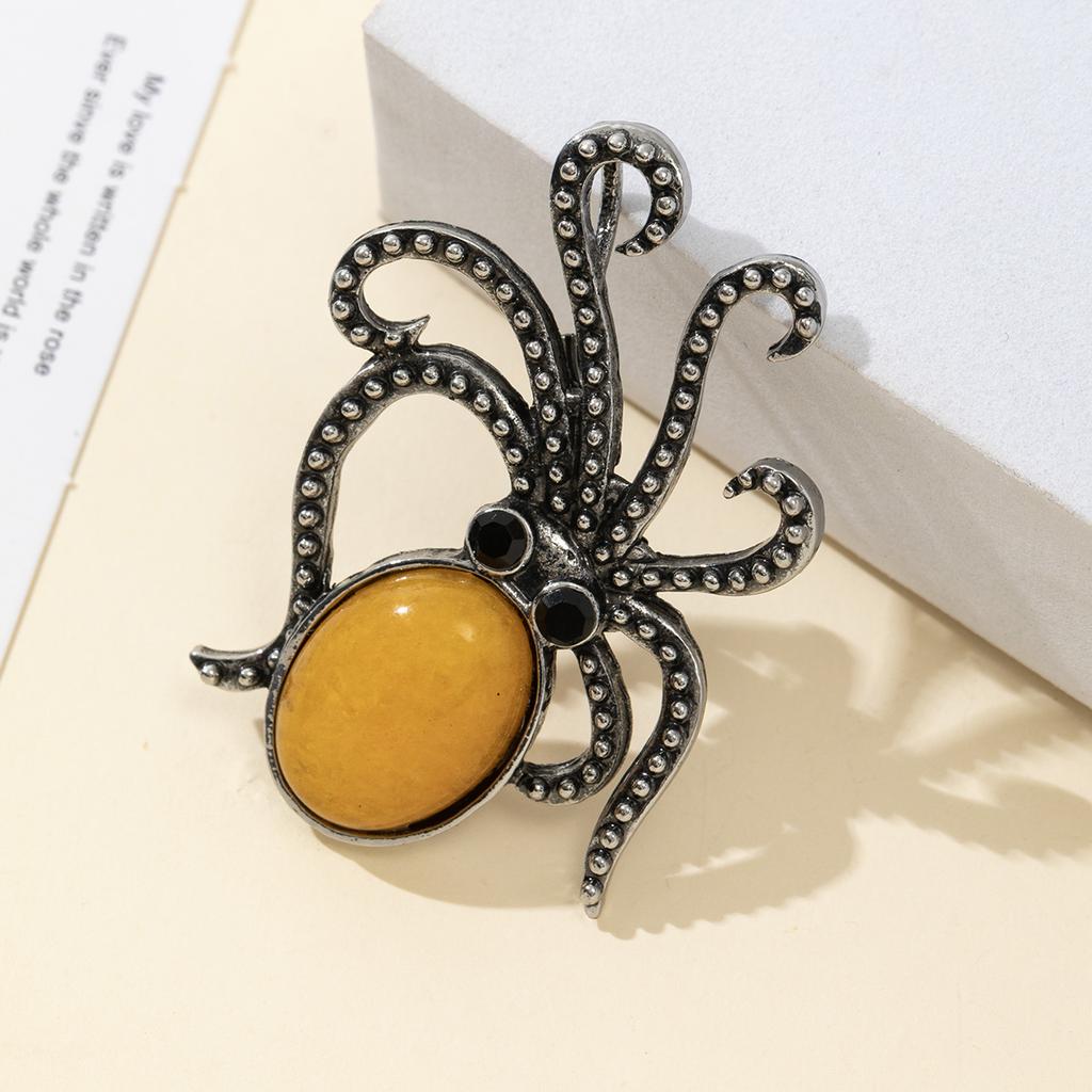 Natural Stone Shell Brooch Octopus-Shaped Brooch For Elegant Formal Coat Jewelry Accessory 52x37mm