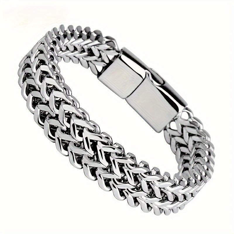Men's Stainless Steel Link Chain Miami Cuban Bracelets for Male Boys Gifts Jewelry, Length 21cm