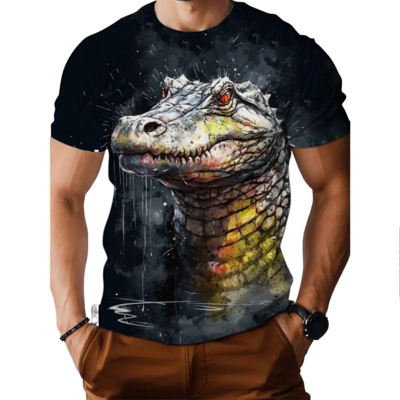 Футболка мужская летняя с коротким рукавом с принтом крокодила 3D, модная, повседневная, для активного отдыха, быстросохнущая, повседневная