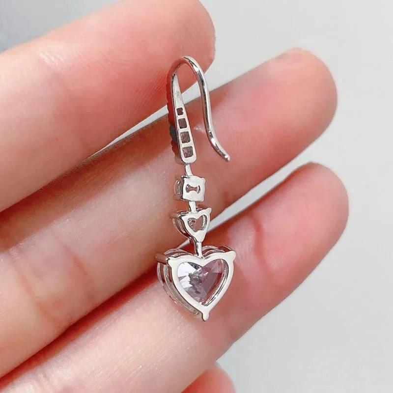 2025Sweet Lady Heart Drop Earrings Bridal Wedding Zircon with Shiny Zirconia Copper Color Accessories Graceful Fancy Gift