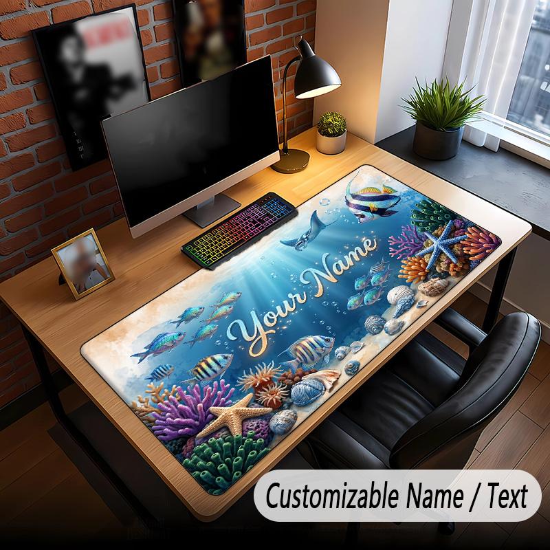 Fish Ocean Theme Custom Mouse Pad Personalized With Name Text Customized Desk Mat For Office Home Decor