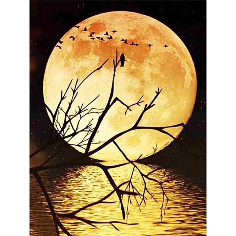 New 5D DIY Diamond Painting Night View Diamond Embroidery Full Moon Cross Stitch Full Round Drill Home Decor Manual Gift