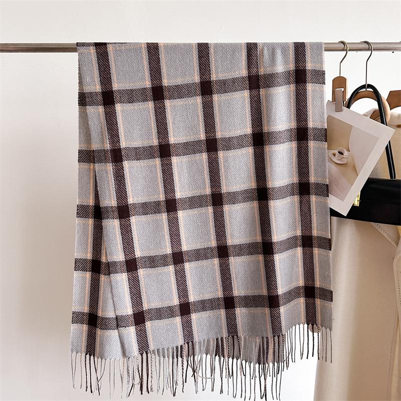 Корейский вариант клетчатого шарфа, зимний шарф для студентов мужского и женского пола, утолщенная теплая внешняя шаль с кисточками, корейский имитация кашемирового шарфа