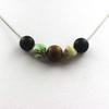 Stones and Minerals. Wooden Bead Necklace + 8 Mm Matte Black Onyx + Multi-colored Opal Stainless Steel Chain.